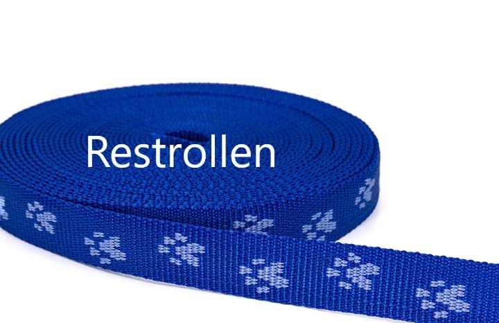 Picture of Restrollen 20mm breites Pfötchengurtband, hellblau auf blau - 19,50m