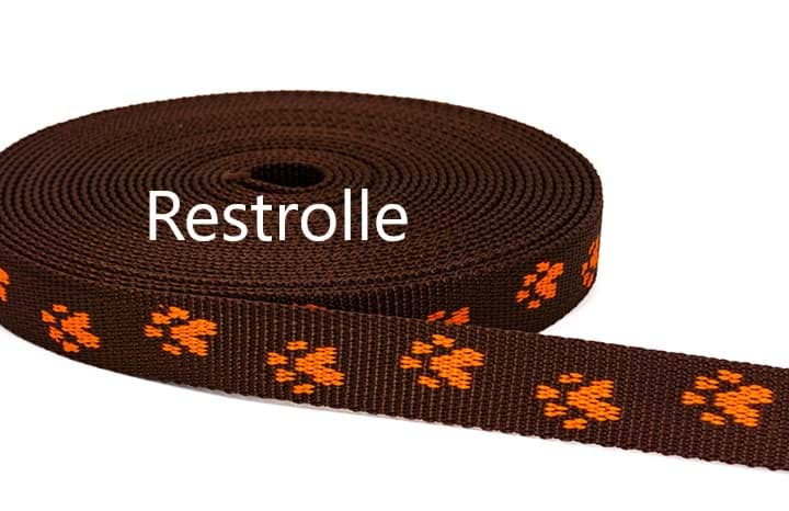 Picture of Restrolle 25mm breites Pfötchengurtband, orange auf braun - 3,60m