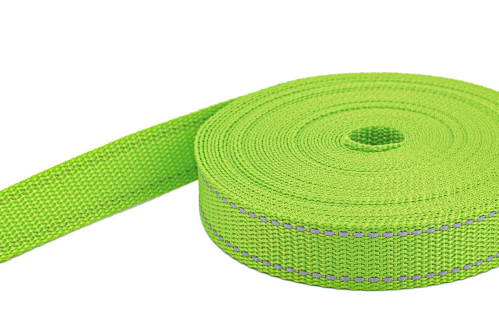 Picture of 10m PP webbing - 20mm width - 1,4mm thick - lime with reflector stripes (UV)