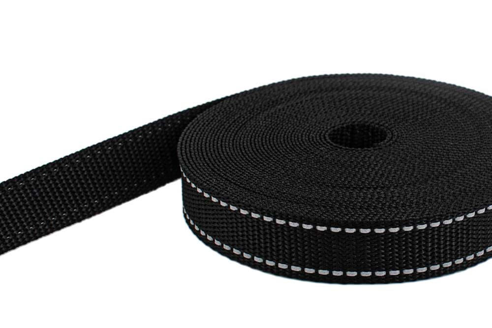 Picture of 50m PP webbing - 20mm width - 1,4mm thick - black with reflector stripes (UV)